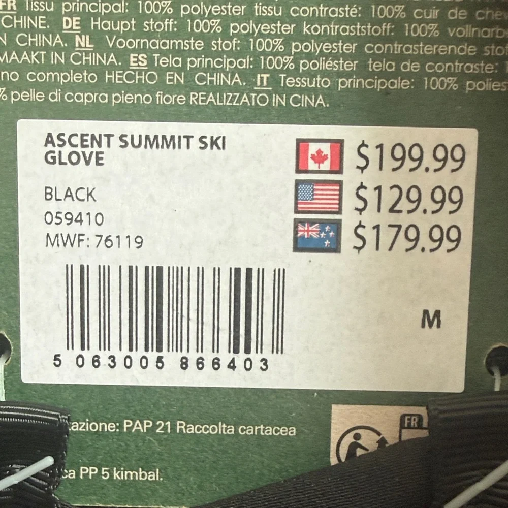 EMS Ascent Summit Ski Gloves Men’s Size M NWT - Picture 4 of 4